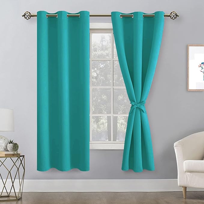Hiasan Room Darkening Window Curtains for Bedroom, Thermal Insulated, Energy Saving Blackout Curtains, Set of 2 Panels, Sewn with Tiebacks, Grommet Top (Peacock Teal, Width 42 Inch x Length 63 Inch) - Image 2