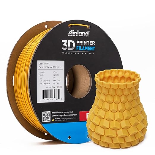 INLAND Micro Center PLA+ 3D Printing Filament 1.75mm - PLA Pro Dimensional Accuracy +/- 0.03 mm - 1kg Cardboard Spool (2.2 lbs) (1 Pack Gold, 1.75mm) by INLAND