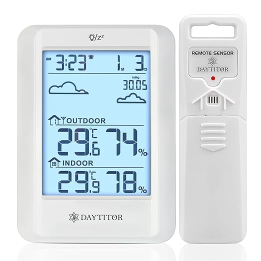 Outdoor Thermometer Weather Stations Wireless High Precision Temperature Humidity Gauge Monitor with 330ft Range Remote Sensor,Wireless Digital Hygrometer,Outdoor Thermometer Waterproof,White by DAYTITOR