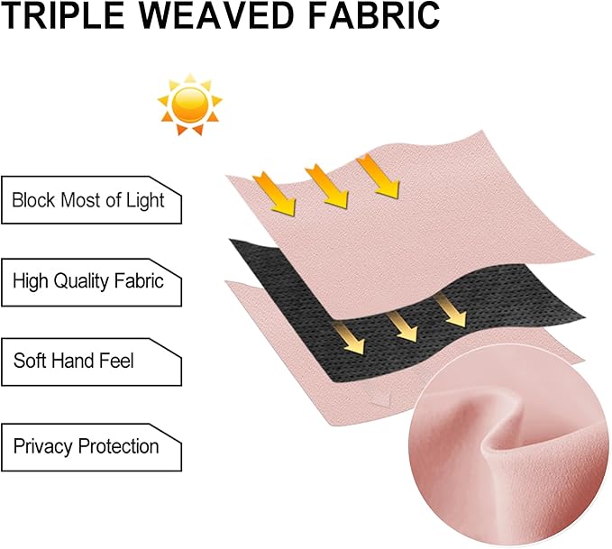 DWCN Blackout Curtain Panel for Bedroom - Thermal Insulated Energy Saving Grommet Blackout Drapery for Girls Patio Door, Room Divider Long Curtain, Blush Pink, W72 by L72, 1 PC - Image 3