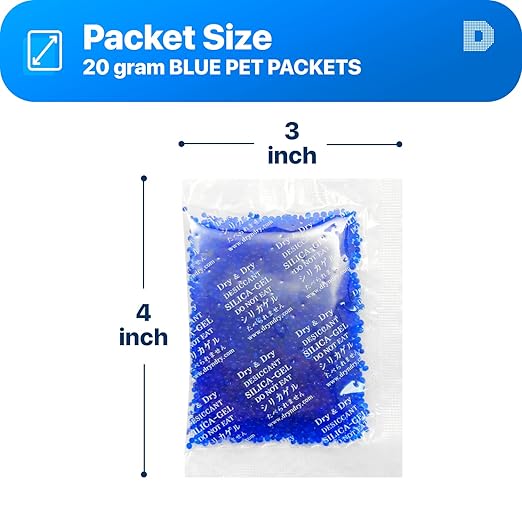 Dry & Dry Blue Indicating(blue to Pink) Silica Gel Packets Desiccant - Rechargeable Silica Packets, Silica Gel Packs - 100 Packets (20 Gram) - Image 6