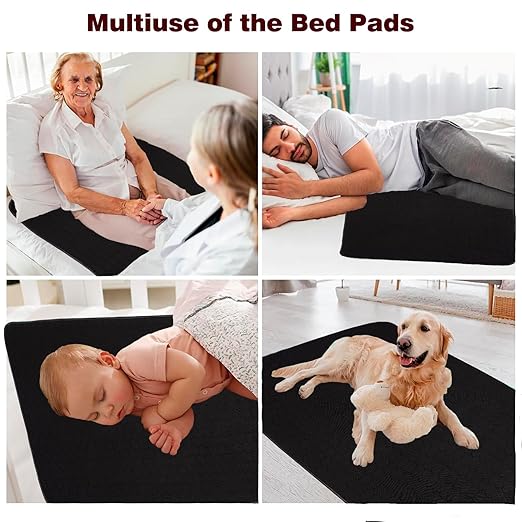 Washable Incontinence Bed Pads, Reusable Underpads for Kids, Adults, Elderly, Hospitals & Pets, Waterproof Bed Protector Pad for Bed, Sofa, Floor, Super Absorbent Bed Pad 35" x 60" - Black - Image 4