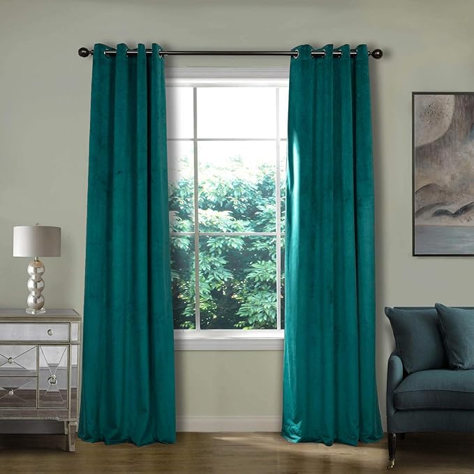 ChadMade Blackout Lined Premium Velvet Curtain Everlade Teal 72Wx96L Inch (1 Panel), Eyelet Grommet for Livingroom Bedroom Theater Studio, Leon Collection by ChadMade