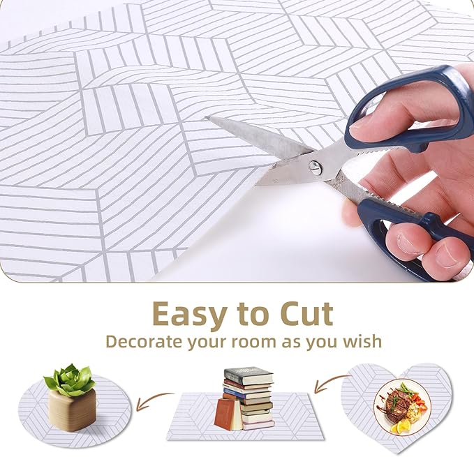Shelf Liners for Kitchen Cabinets 24in x 30FT, Non Adhesive Cabinet Liner Strong Non-Slip Thickened Silver Geometric Easy to Clean for Shelf, Cabinet, Refrigerator with Knife and Tape Measure - Image 4