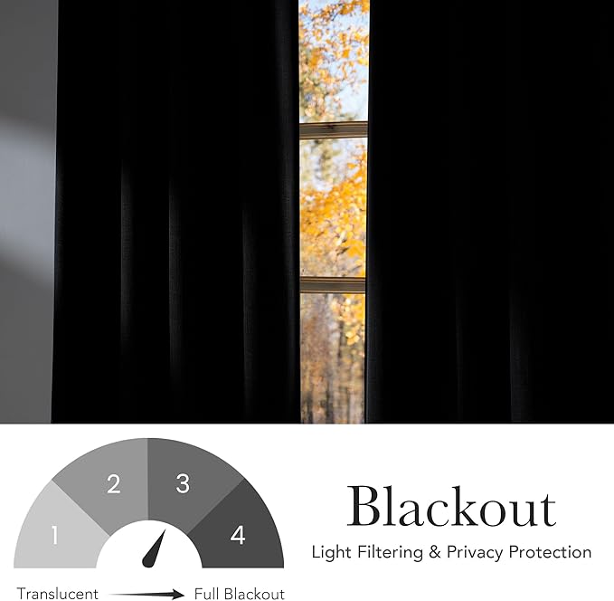 NICETOWN Black Faux Linen Room Darkening Rod Pocket Curtains 63 inch Length, W42 x L63, Light Blocking Thermal Insulated Noise Reducing Drapes for Bedroom Living Room Farmhouse Decor, 2 Panels - Image 6