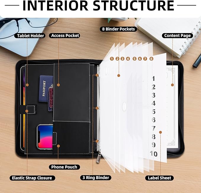 Antner Important Document Organizer Zipper Binder Family Life Emergency Portfolio Waterproof Document Bag for Birth Certificate Protector, Faux Leather Portfolio in Case I Go Missing Binder for Home - Image 4