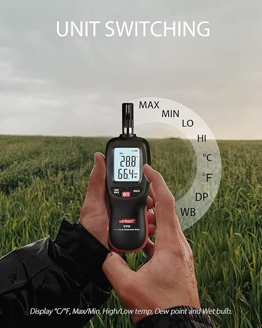 Wintact Digital Temperature and Humidity Meter, Thermometer Hygrometer Monitor with Dew Point and Wet Bulb Temperature, Backlight, Max/Min Value, Data Hold, Store 1000 Group of Data for Indoor Outdoor - Image 6