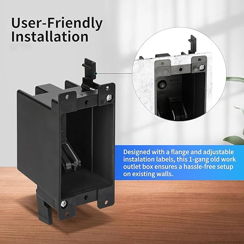 1-Gang AWG Standard Black Old Work Box,Junction Black Boxes for Plastic Remodel Drywall, 14 Cubic Inch ETL Listed Outlet Box, Can Work with Outlets, Thermostats are Used in Combination(5 Pack) - Image 2