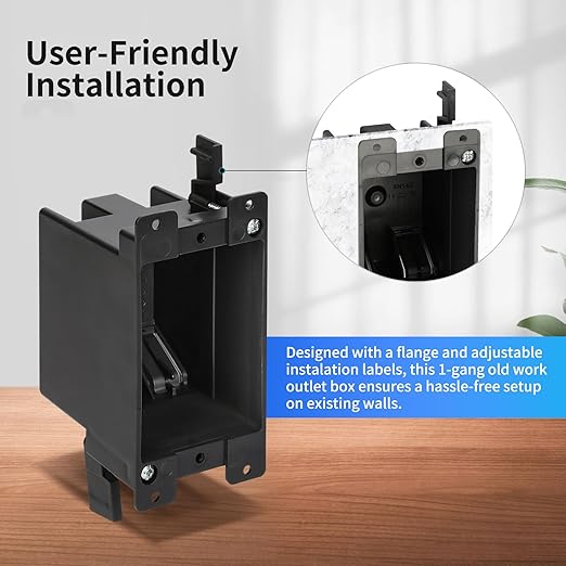 Old Work Outlet/Switch Black Box，ETL Listed, 1-Gang Electrical Outlet Box, PVC Plastic Junction Black Box 14 Cubic Inch, Can Work with Outlets, Dimmers are Used in Combination(2 Pack) - Image 2