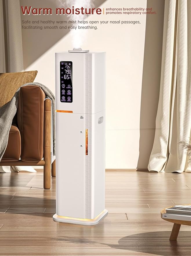 2.64Gal Humidifiers for Bedroom Large Room, Warm and Cool Mist up to 500ft², Top Fill Diffuser Ambient Light, 3 Mist Modes, 24H Timer,35dB Quiet Humidifier for Home Office Plant - Image 4