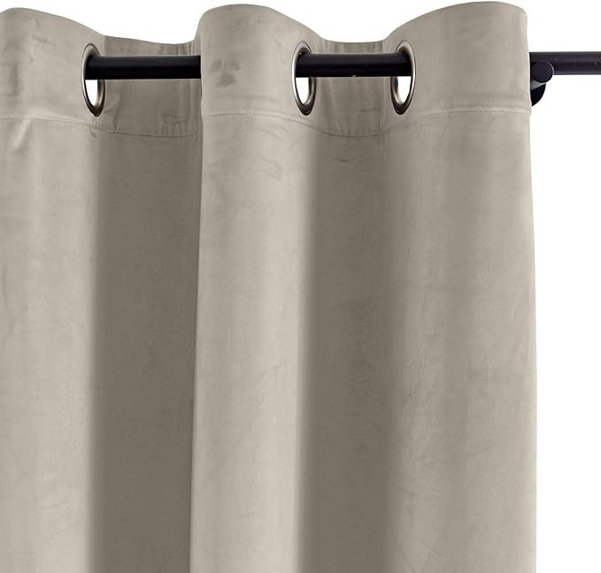 ChadMade Blackout Lined Premium Velvet Curtain Gray Beige 50Wx120L Inch (1 Panel), Eyelet Grommet for Livingroom Bedroom Theater Studio, Leon Collection - Image 2