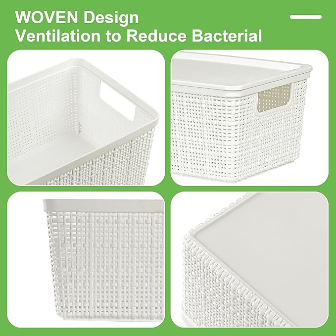 6 Pack Plastic Storage Baskets With Lids,White Breathable Stackable Storage Bins,Small Storage Containers,for Organizing Storage Baskets on Desktops,Closets,Playrooms,Classrooms,Offices - Image 2