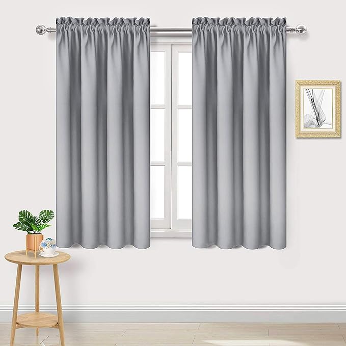 DWCN Blackout Curtains Room Darkening Thermal Insulated Bedroom Curtains Window Curtain Panels, 38 x 45 inches Long, Set of 2 Silver Grey Rod Pocket Drapes by DWCN