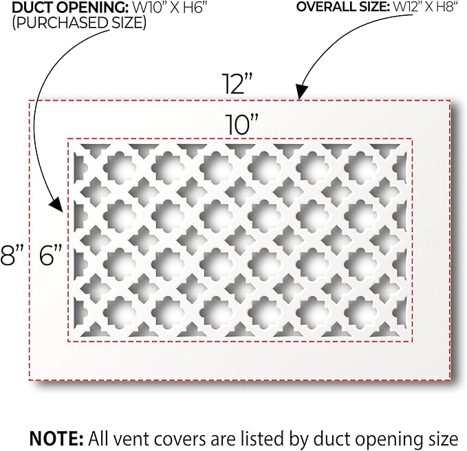 SABA Home Decor Air Vent Cover Grille - Acrylic Plexiglass 6 x 10 Duct Opening, 8 x 12 Overall White Finish Decorative Covers for Walls & Ceilings NOT for Floor USE, Venetian - Image 2