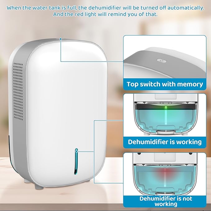 Mini Dehumidifier for Small Bathroom. Quiet. Auto Shut-OFF. Power Off Memory. Electric Dehumidifier for Small Space. Good for Bathroom Basement Bedroom Closet Safe Pantry RV Camper Yacht - Image 4
