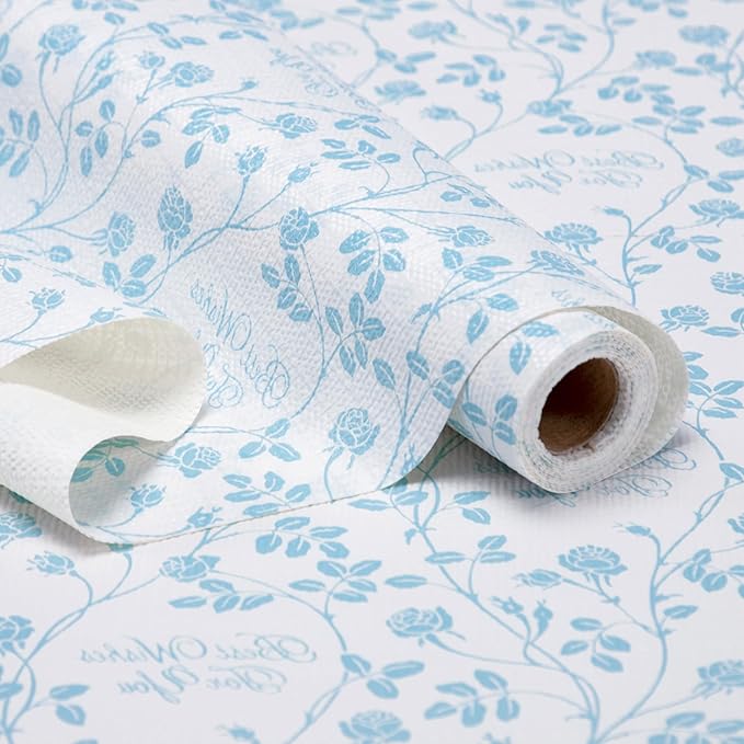 RAY STAR Shelf Liner, Non Adhesive Wisteria Blue Floral Kitchen Cabinet Liner for Pantry Drawer, Strong Grip Non Slip Waterproof, Shelf Liners for Kitchen Cabinets Cupboard 12 Inch x 10 FT (4 Rolls) by RAYSTAR