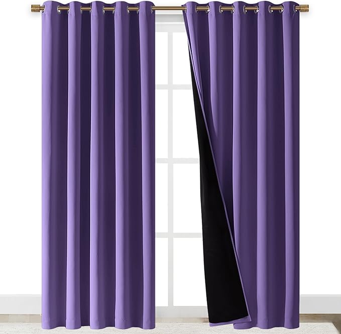 NICETOWN Total Shade Curtains and Draperies, Heavy-Duty Full Light Shading Drapes with Black Liner Backing for Villa/Hall/Dorm Window(Lilac Purple, Package of 2, 70 inches Wide x 95 inches Long) by NICETOWN