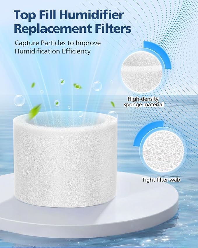 6000S Filter Replacement Compatible with LEVOIT Superior 6000S Smart Evaporative Humidifier, 12 Pack Wick Filters+ 6 Pack Top Fill Filters, Gray - Image 7