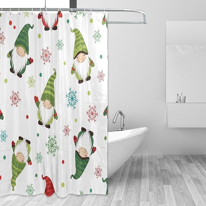 Christmas Gnome White Shower Curtain Liner 72×72 inch for Bathroom Curtain Anti Mold Shower Curtain with Hooks Shower Accessories by Unknown