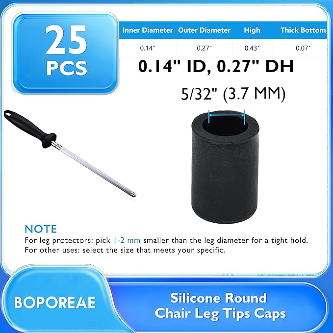 25 Pcs 5/32" (4 mm) Round Chair Leg Tips Caps, Silicone Rubber Furniture Leg Floor Protectors, Reduce Noise Folding Metal Chair Leg Cap Replacement for Bar Stool Leg Patio Indoor, Black - Image 9