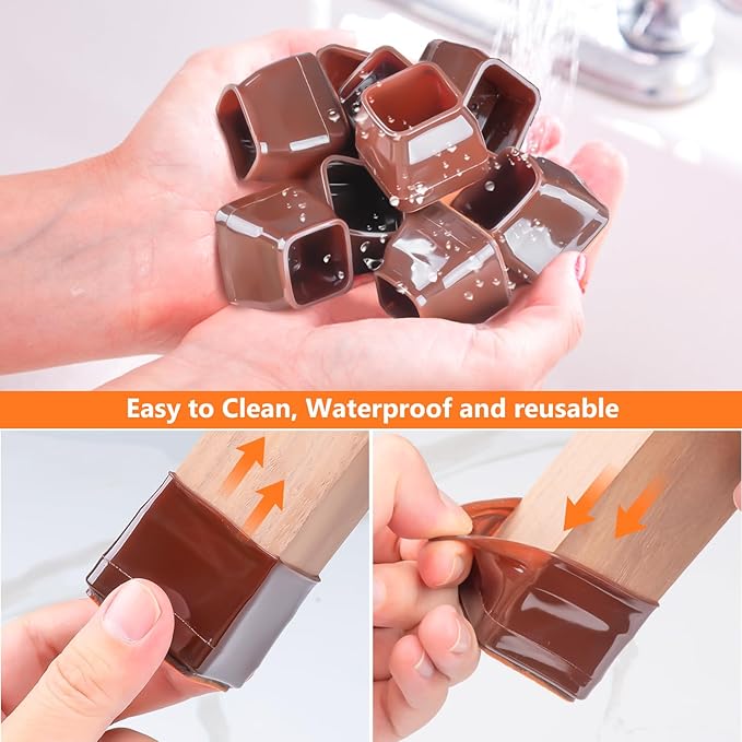 36pcs Square Chair Leg Floor Protectors, Felt Pads Chair Leg Protectors for Hardwood Floors, Silicone Furniture Feet Cups Covers Felt Pads, Prevents Scratches & Reduce Noise, Brown, X-Small - Image 6