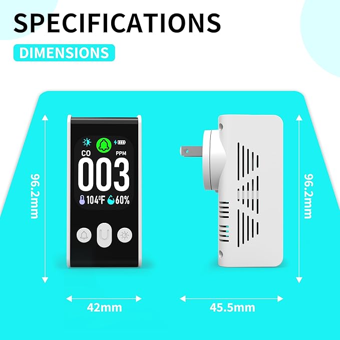 Protmex Carbon Monoxide Detector, 3-in-1 Plug-in CO Alarm with Temperature & Humidity Monitor, Smart Air Quality Monitor with Digital Display, Dual Alert, Back-Up Battery for Home, Bedroom, RV - Image 7