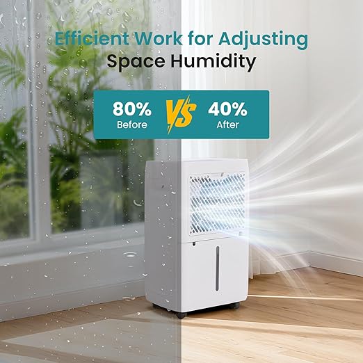 NEWBULIG 50Pints Dehumidifier with Drain Hose, 3,500 Sq.Ft Dehumidifier for Basement, 1.19 Gallon Tank, Low 41dB, Airflow Swing, Ideal Whole House Humidity Remover for Home, Bedroom & Bathroom - Image 3
