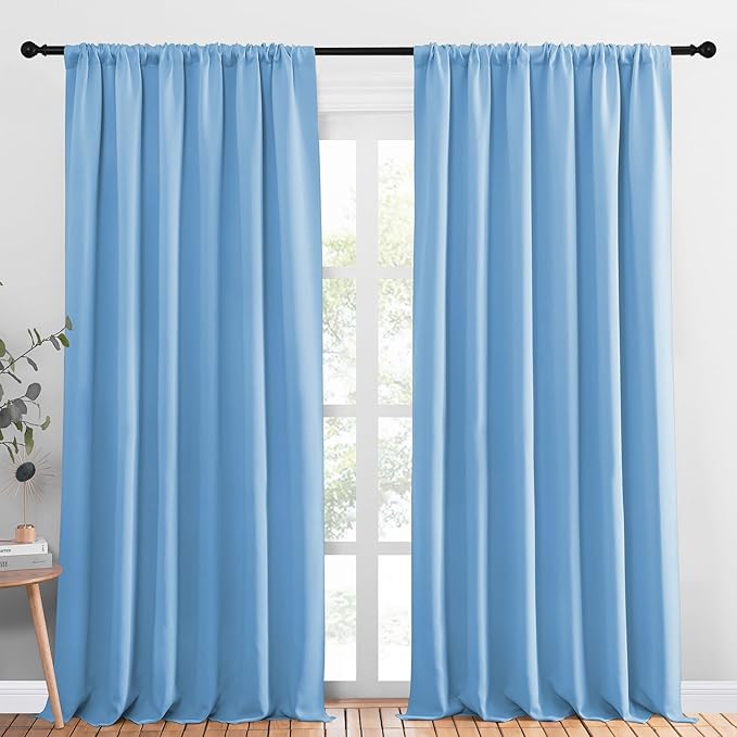 NICETOWN 2 Panels Blackout Curtains, Rod Pocket Thermal Insulated Drapess for Bedroom, Privacy Protection Easy-Care Heavy Duty Curtains for Living Room/Dining Room, W70 x L95 inches, Blue by NICETOWN