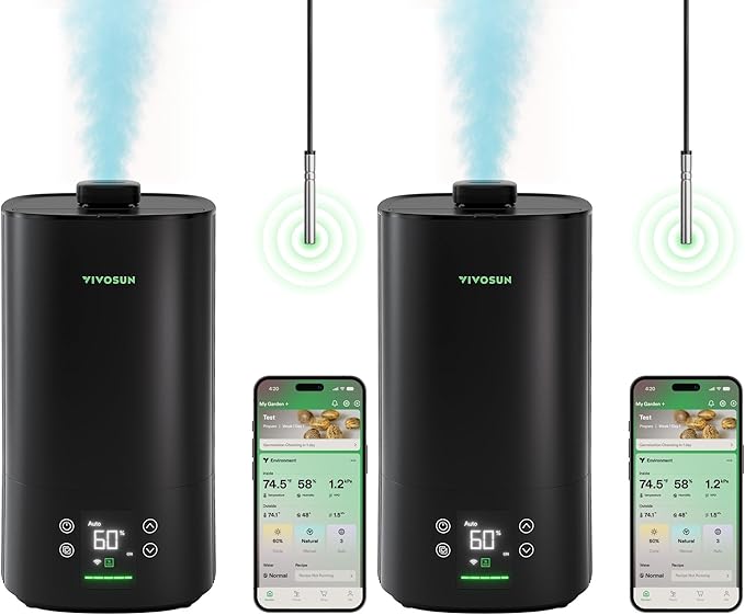 VIVOSUN AeroStream H05 Intelligent Wi-Fi Humidifier, 1.32 Gal / 5 L Humidifier with Temp & Humidity Probe, Smart Remote Control, Designed for Growers (Pack of 2) by VIVOSUN