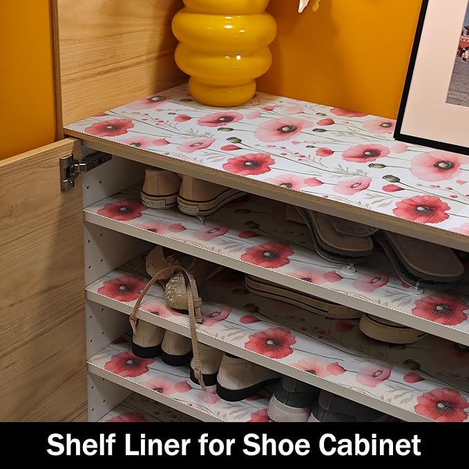Floral Shelf Liners Strong Non-Slip and Non Adhesive 12IN x 10FT Shelf and Drawer Liners for Kitchen Cabinet Wire Fridge, Waterproof Shelf Drawer Liner,Easy to Clean,Red - Image 8