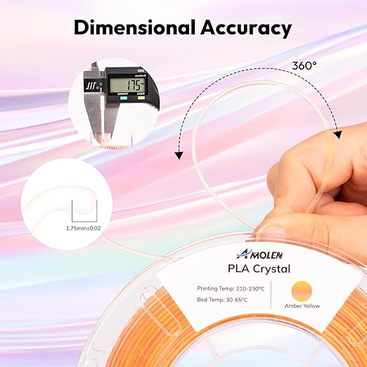 AMOLEN Transparent PLA Filament Bundle Multicolor, Translucent PLA 3D Printer Filament 1.75mm ±0.02mm, NO-Tangle & Low Warping, Dimensional Accuracy +/- 0.02 mm, Fits Most FDM 3D Printers, 200x4 Pack - Image 6
