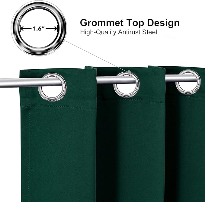 ChrisDowa Blackout Curtains 70 inches Wide for Bedroom - 2 Panels Set Extra Wide Grommet Thermal Insulated Room Darkening Curtains for Living Room (Forest Green, 70 x 84 Inch) - Image 2