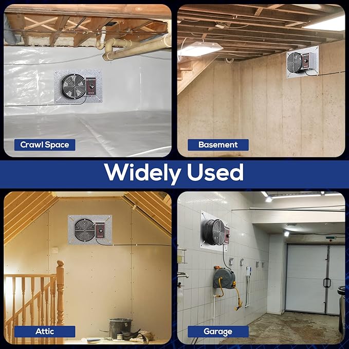 Abestorm 540CFM IP-55 Rated Crawlspace Ventilation Fan with Humidistat Thermostat, 8.7inch Basement Vent Fans with Isolation Mesh, Ventilator Fan for Crawl Space Basement Garage Attic Grow Tent - Image 5