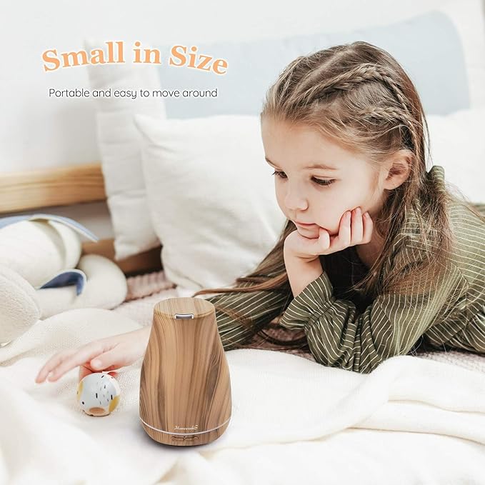 Aromatherapy Essential Oil Diffuser for Room: 100ml Air Humidifier Aroma Scent Cool Mist Diffusers Colorful Light Cute Mini Small Waterless Auto Off Ultrasonic for Home Bedroom (Yellow Wood Grain) - Image 5