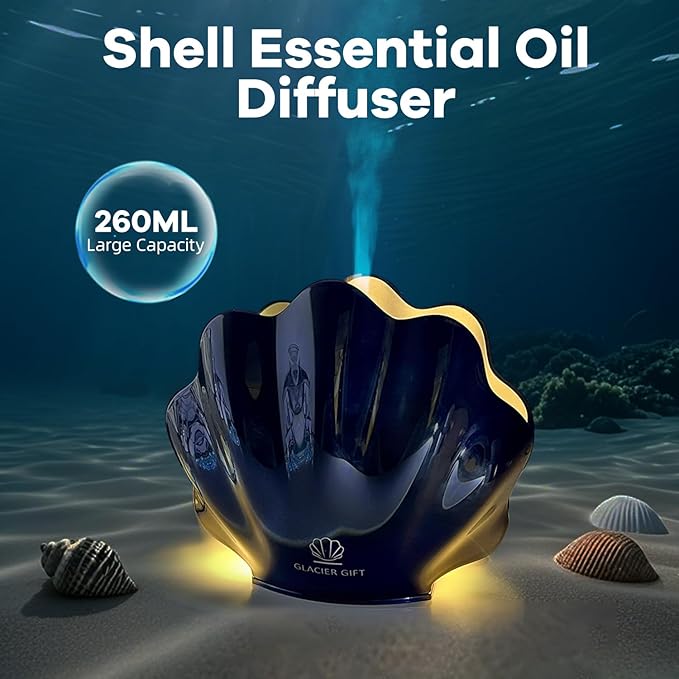 Essential Oil Diffuser 260ML, Shell Aroma Diffuser with Remote Control Humidifier with 7 Colors LED Night Light for Bedroom Home Relaxation (Black) - Image 5