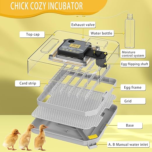 Incubators for Hatching Eggs 48 Egg Incubator with Automatic Turning and Humidity Control for Chicken Duck, Egg Candler for Chicken Eggs Goose Incubator Duck Quail Chick for Hatching Poultry (Grey) - Image 8