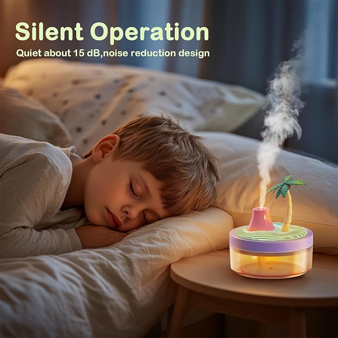 Cute Mini Humidifier 320mL Cool Mist Humidifie mute with 2 Mist Modes, for Home/Nursery/Office, Portable Mini Air Moisturizer,rechargeable mini humidifier(Coconut tree) - Image 7