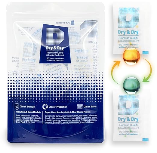 Dry & Dry Orange Indicating Silica Gel Packets Desiccants - Food Safe Silica Gel Packets, Desiccant Packs for Food Storage - Orange - 50 Packets (5 Gram) by DryDry
