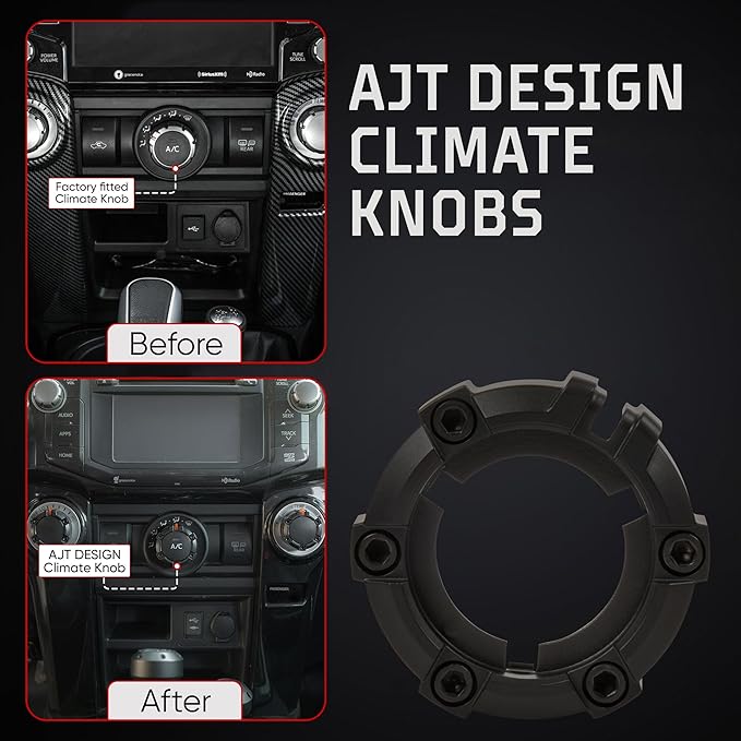 AJT DESIGN Climate Control Knobs for Toyota 4Runner 5th Gen (2010-2024) | Set of 3 Rugged Matte Black Car Ac Knobs | High-Strength ABS Plastic AC Knob Replacement | Easy Installation | Made in USA - Image 3