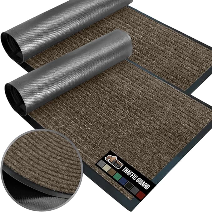GORILLA GRIP Waterproof Traffic Guard Door Mat, 2 Pack Heavy Duty Entryway Mats, Strong Backing Commercial Utility Rugs for Office Hallway, Garage Floor and Home, Low Profile Carpet, 35x23, Brown by GorillaGrip
