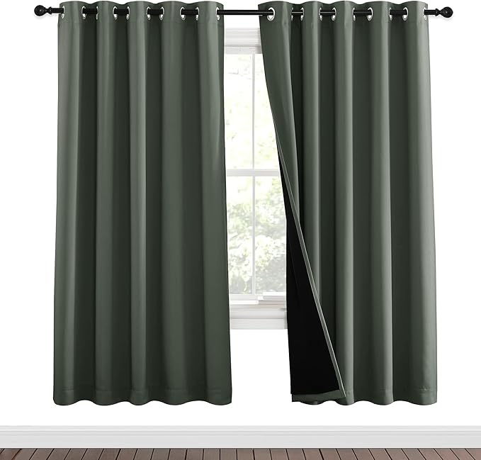NICETOWN 100% Blackout Window Curtain Panels, Full Light Blocking Drapes with Black Liner for Nursery, 72-inch Drop Thermal Insulated Draperies (Dark Mallard, 2 Pieces, 62-inch Wide Per Panel) - Image 2