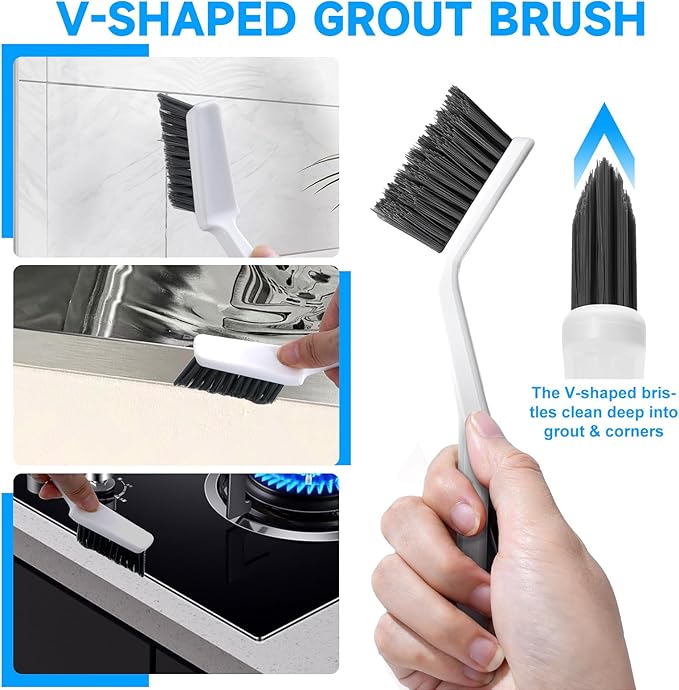 14Pcs Crevice Cleaning Brush Set, V Shape Grout Cleaner Brush for Deep Cleaning Gap, Hard Bristle Scrub Brushes Tools, Cleaning Supplies for Household Use, Bathroom, Kitchen, Toilet, Window - Image 2