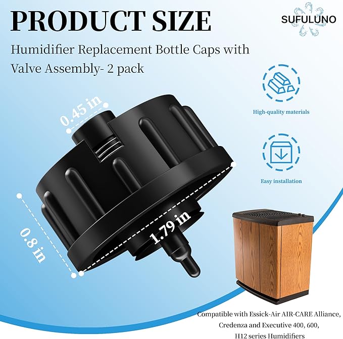 1980 Humidifier Replacement Bottle Caps with Valve Assembly Compatible with Essick-Air AIR-Care Alliance, Credenza and Executive 400, 600, H12 Series Humidifiers - 2 Pack - Image 2