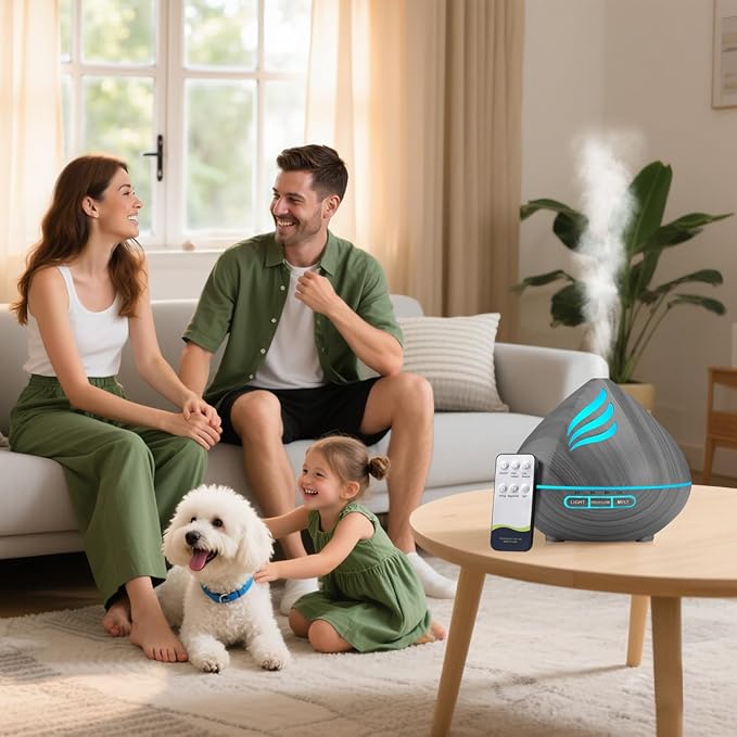 Essential Oil Scent Diffuser: 500ML Aroma Diffuser with Remote Control, Large Fragrance Aromatherapy Diffuser for Bedroom Home, Mist Humidifier & 14 Colors LED Lights and waterless Auto-Off, Dark Grey - Image 6