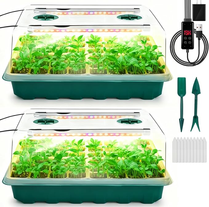 Seed Starter Tray with Grow Light, 96-Cell Seed Starter Kit, Seedling Starter Trays with Humidity Domes, Automatic Timer, Adjustable Light Indoor Gardening Plant Germination Trays by Ryscam