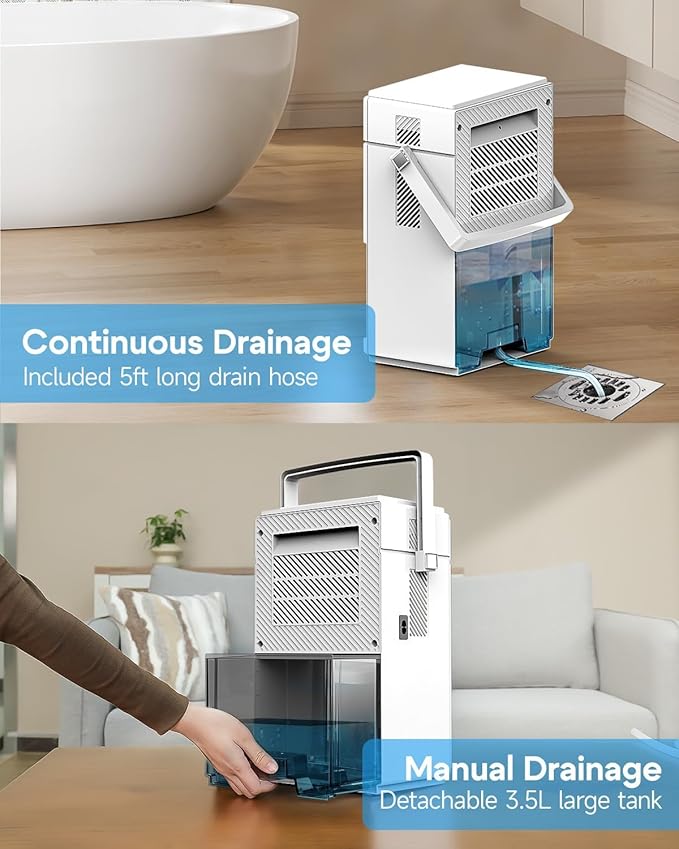 Small Dehumidifier with Drain Hose, Portable Dehumidifier for Bathroom, 118oz Dehumidifiers for Home 800 sq ft with 7 Colorful Light, Quiet Dehumidifiers for Bedroom RV Closet Basement,White - Image 6
