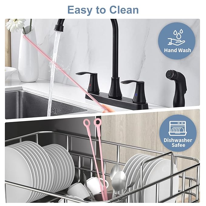 Reusable Silicone Straw Cleaner Brush Set, 2-Pack Extra Long Straw Cleaning Brush for Metal Glass Water Bottle Drinking Straws, Flexible&Bendable Design, Dishwasher Safe, 6mm & 8mm Diameter - Image 5