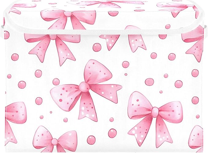 xigua Bows and Polka Dots Storage Bins with Lids and Carrying Handle,Foldable Storage Boxes Organizer Containers Baskets Cube with Cover for Home Bedroom Closet Office by LLCxigua
