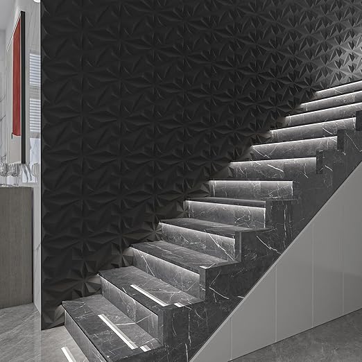 Art3dwallpanels 50 Pack 3D Wall Panel Diamond for Interior Wall Décor, PVC Flower Textured Wall Panels for Living Room Lobby Bedroom Hotel Office, Black, 12''x12'' - Image 9