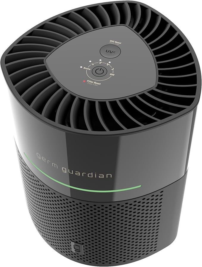 GermGuardian Airsafe+ Air Purifier for Home, for Wildfire Smoke, Pets, Pollen, Odor, Large Rooms Up To 1043 Sq. Ft. with HEPA Pure Air Filter, UV-C Light & Air Quality Sensor, 12", AC3000B, Black - Image 8
